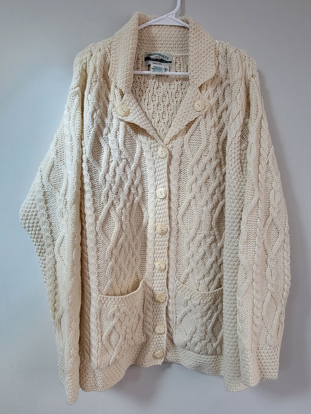 Aran Crafts Merino Wool Chunky Cableknit Cardigan Women Size XXL Fisherman